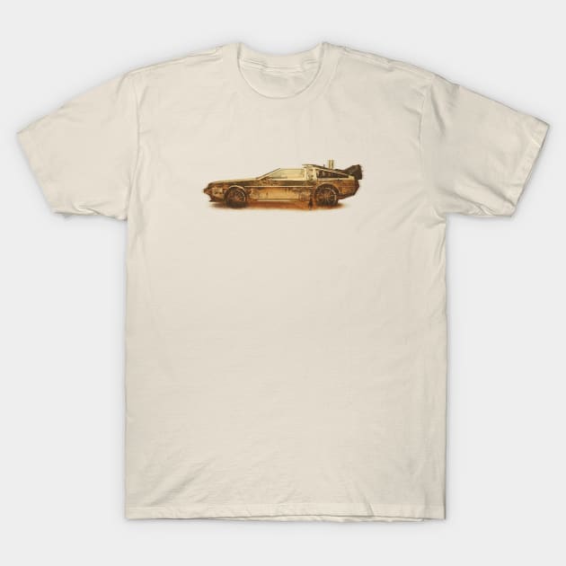 Lost in the Wild Wild West! (Golden Delorean Doubleexposure Art) T-Shirt by badbugs